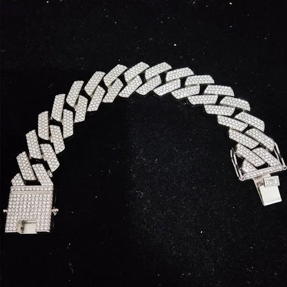 High Quality Fashion Jewelry 20mm Width Hip Hop Cuban Chain Bracelet Silver Gold Iced Out Diamond Cuban Link Bracelet Mens