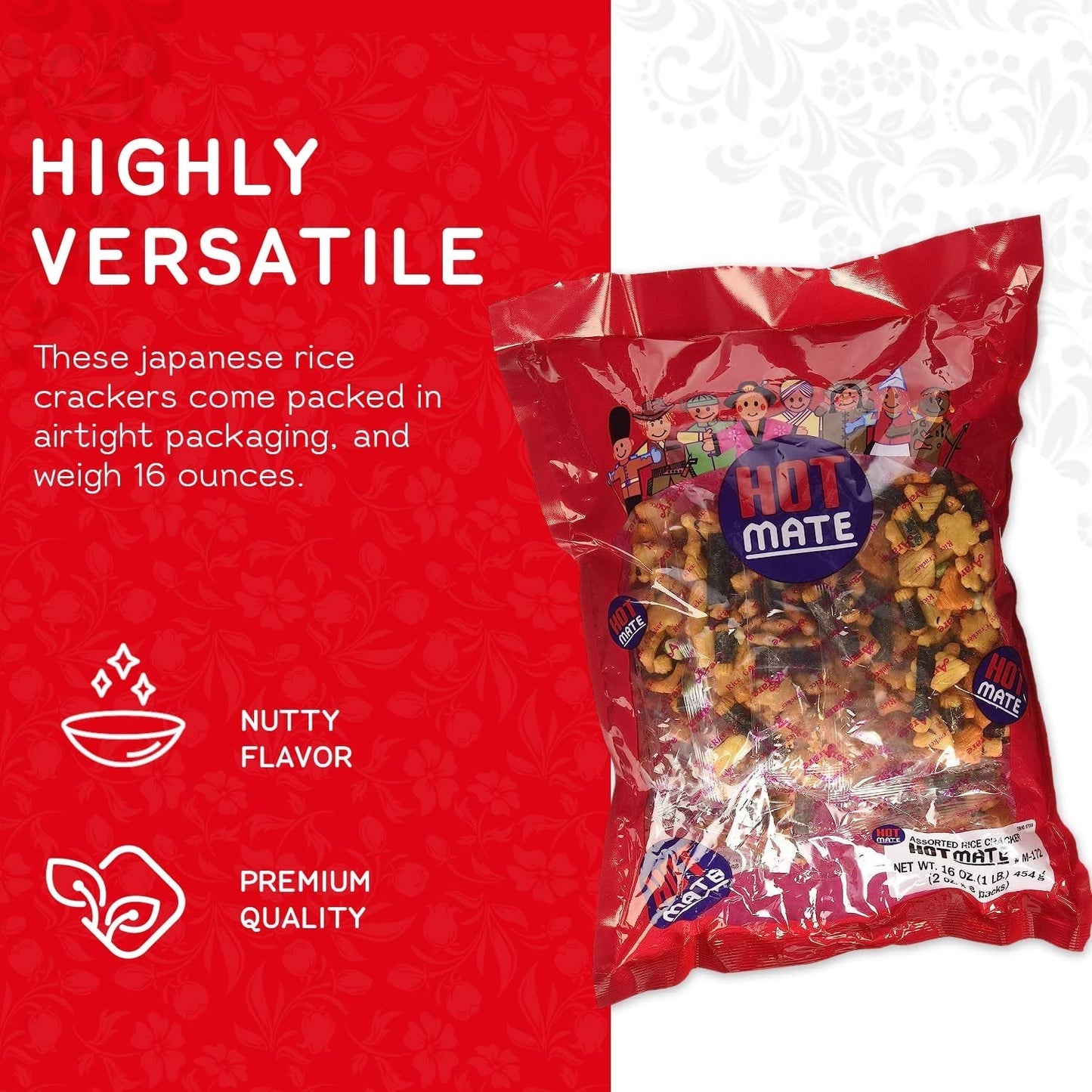 Hot Mate Japanese Rice Cracker | Oriental Asian Arare Rice Crackers with Glutinous Rice, Wasabi Green Peas, and Soy Sauce | Mixed Flavor, 16 Oz. (Pack of 1)