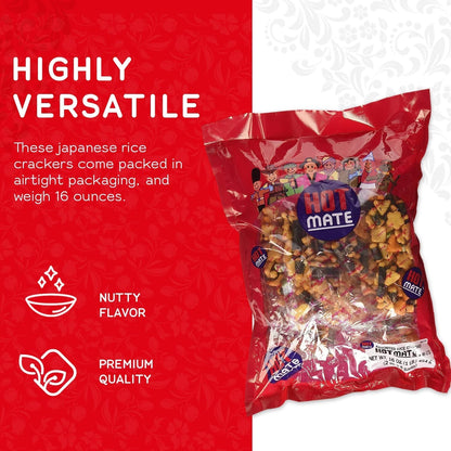Hot Mate Japanese Rice Cracker | Oriental Asian Arare Rice Crackers with Glutinous Rice, Wasabi Green Peas, and Soy Sauce | Mixed Flavor, 16 Oz. (Pack of 1)