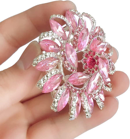Crystal Diamond Flower Brooch Pin for Women Girls Brides