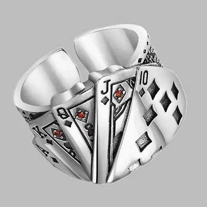 Flush Poker Ring Men and Women's Personality Domineering Retro Made Old Diamond Set Square Open Size