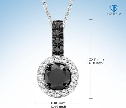 Diamond Halo Pendants – 2.00CTW Black & White Diamond Halo Pendant, Sterling Silver Pendant Band – Black Pendant Diamond Pendants for Women – Birthday Gifts