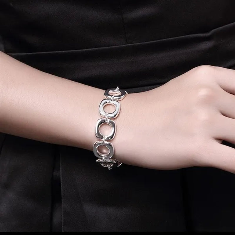 925 Sterling Silver Classic Square Geometric Pendant Necklace Bracelet Drop Earrings Fashion Jewelry Set