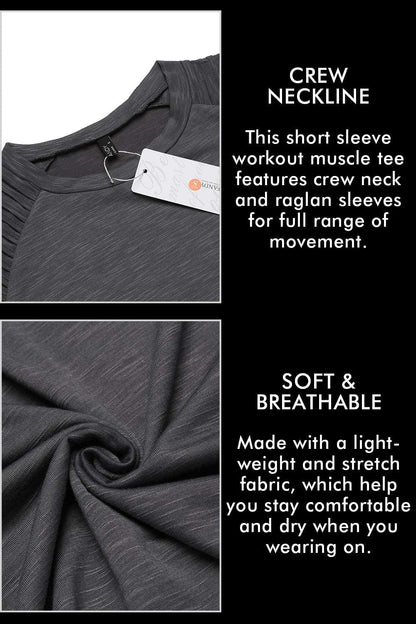 Men'S Muscle T-Shirt Pleated Raglan Sleeve Bodybuilding Gym Tee Short Sleeve Fashion Workout Shirts Hipster Shirt
