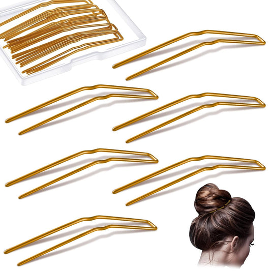 24 Pcs U Shaped Hair Pins, Ballet Bobby Pins U Hair Styling Pins for Updo with Storage Box, Metal U Bun Hair Forks for Women Girls, Thick, Thin, Long, Curly Hair (Gold, 2.5 Inch) - WORLD TIME VISITS