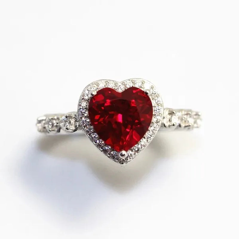 Fashion  Red Ruby Heart Shape Ring Bride Engagement Jewelry Princess Wedding Anniversary Fashion Accessory Gift - WORLD TIME VISITS