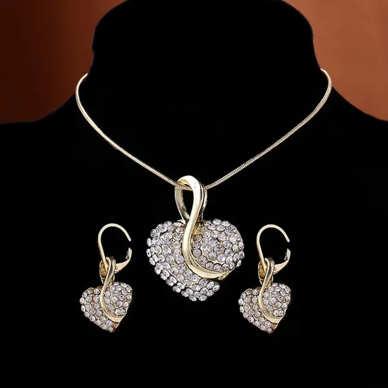 Heart Jewelry Set Necklace Earings Women Dress Accessories Fine Sapphire Ruby Vintage Crystal Wedding Sets