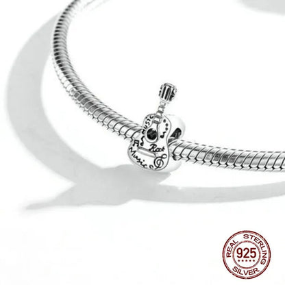 Fashion 925 Sterling Silver Simple Guitar Charm Fit Original Bracelet Diy - WORLD TIME VISITS