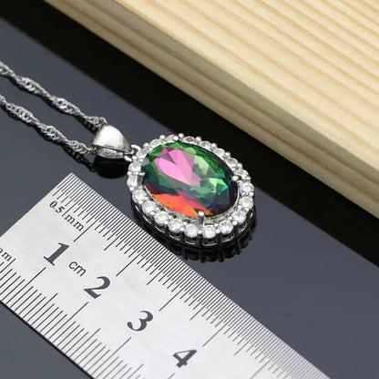 Mystic Rainbow Fire Topaz Jewelry Sets Women 925 Sterling Silver Jewelry Earrings/Pendant/Necklace/Rings/Bracelet