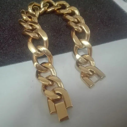 Gold / Black / silver stainless steel curb chain toggle bracelet bangle size : 15mm 21cm jewelry for men women