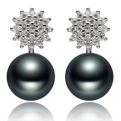 Real 925 Sterling Silver 7-8mm Black Freshwater Pearl Stud Earring Women Fashion Jewelry FEIGE