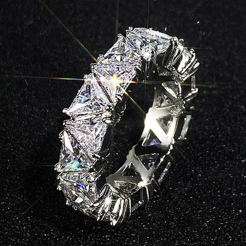 2.0Ct Triangle Cut Diamonds Eternity Band Bridal Engagement Rings for Women Wedding Party Jewelry Gift