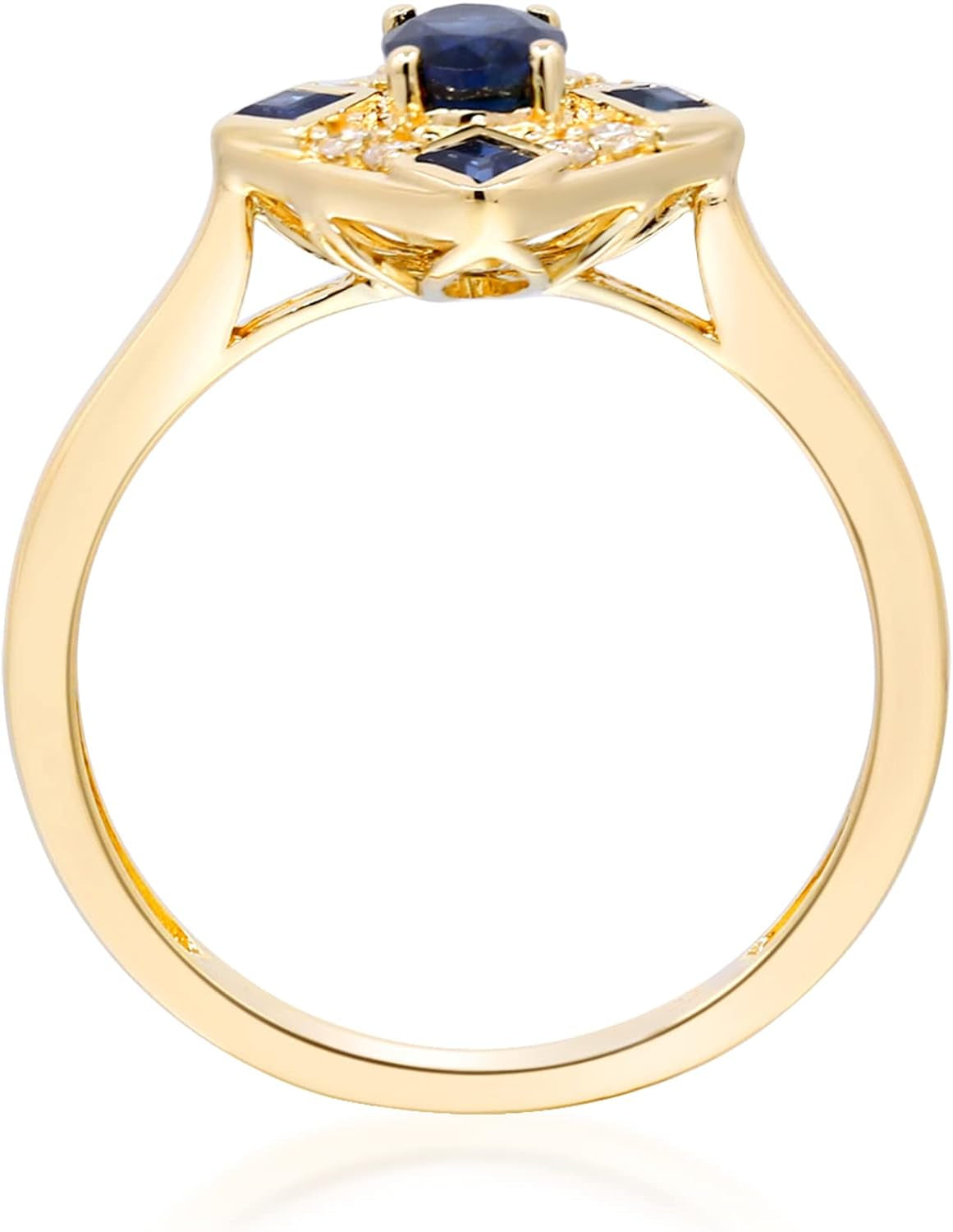 10K Yellow Gold Genuine Blue Sapphire Ring with Diamonds for Women | Ethically, Authentically & Organically Sourced (Oval-Cut) Shaped Sapphire Hand-Crafted Jewelry for Her | Sapphire Ring for Women