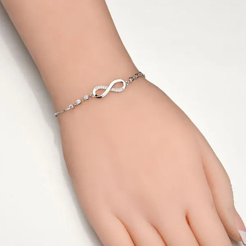 1Pc New Arrival 925 Sterling Silver Charm Bracelet Jewelry  Infinity Eight Crystal Diamond Link Chain Bracelet Ankle Bracelets for Women
