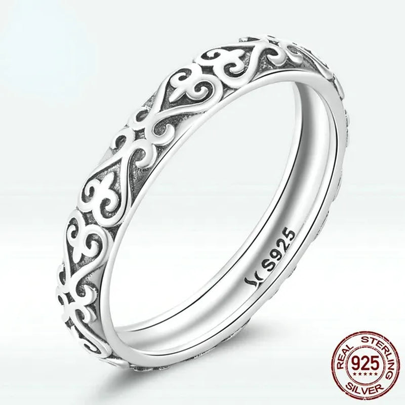 Simple 925 Sterling Silver Retro Exquisite Pattern Ring for Women Jewelry Gift