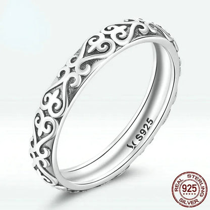 Simple 925 Sterling Silver Retro Exquisite Pattern Ring for Women Jewelry Gift