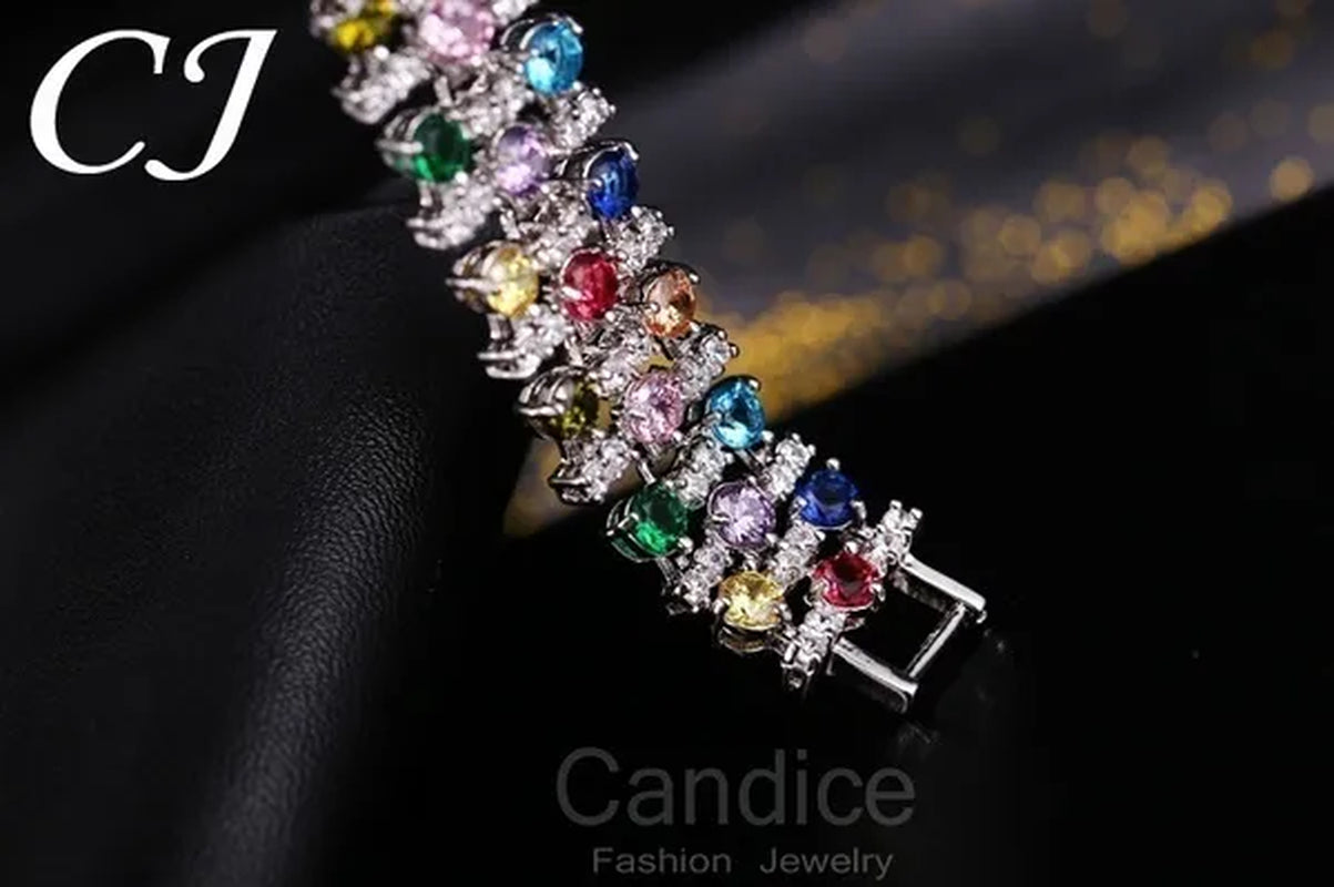 CANDICE Blue Crystal Elegant Bridal Wristband Bracelet White CZ Wedding Bangle Jewelry