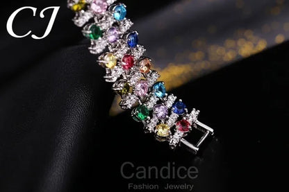 CANDICE Blue Crystal Elegant Bridal Wristband Bracelet White CZ Wedding Bangle Jewelry
