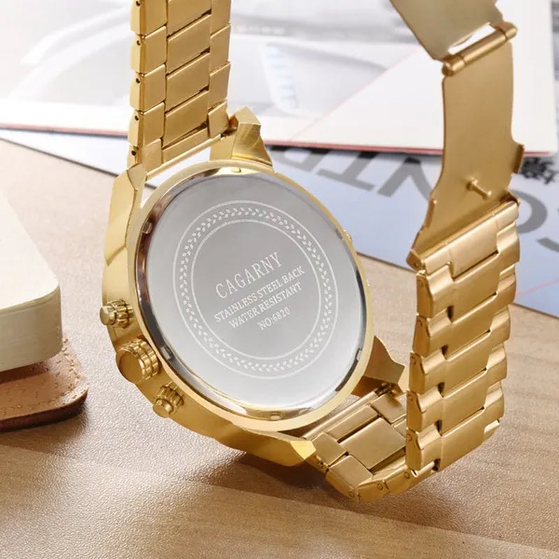 CAGARNY Brand Design Watch Man Fashion Luxury Gold Steel Bracelet Strap Quartz Wristwatches Business Male Gifts Watches NATATE