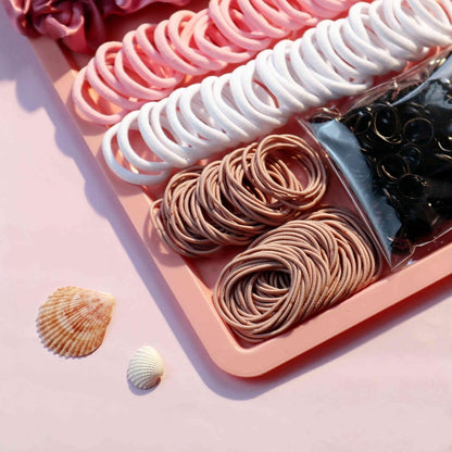 Hair Accessories Set: 755PCS Seamless Ponytail Holders, Scrunchies, Hair Bands, and Hair Ties for Thick and Curly Hair (Gradient Powder)