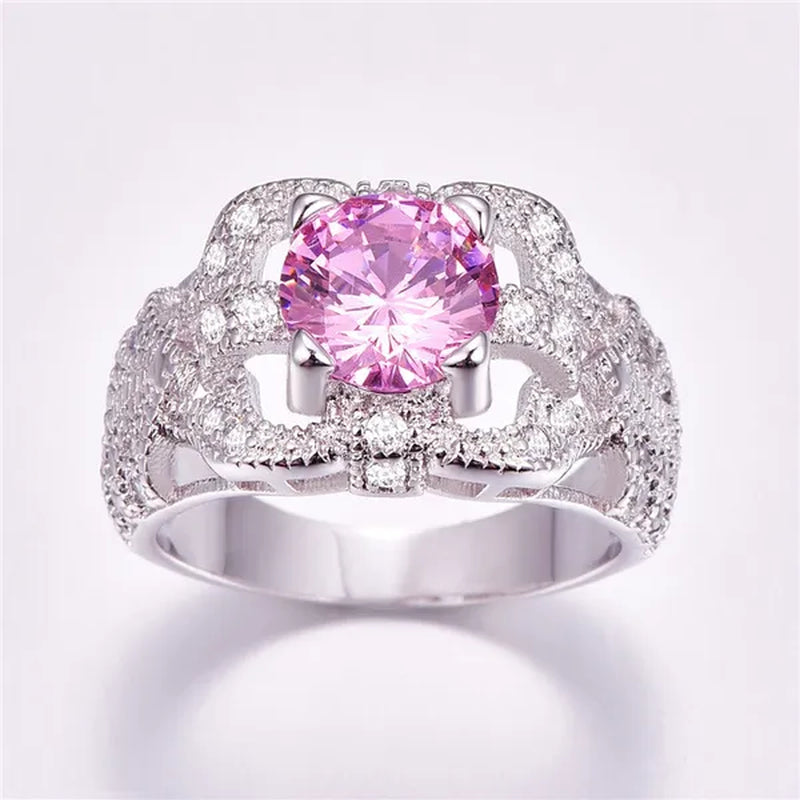 Round Cut Rainbow & Pink White Topaz Gemstone 100% 925 Sterling Silver Ring Size 6 7 8 9