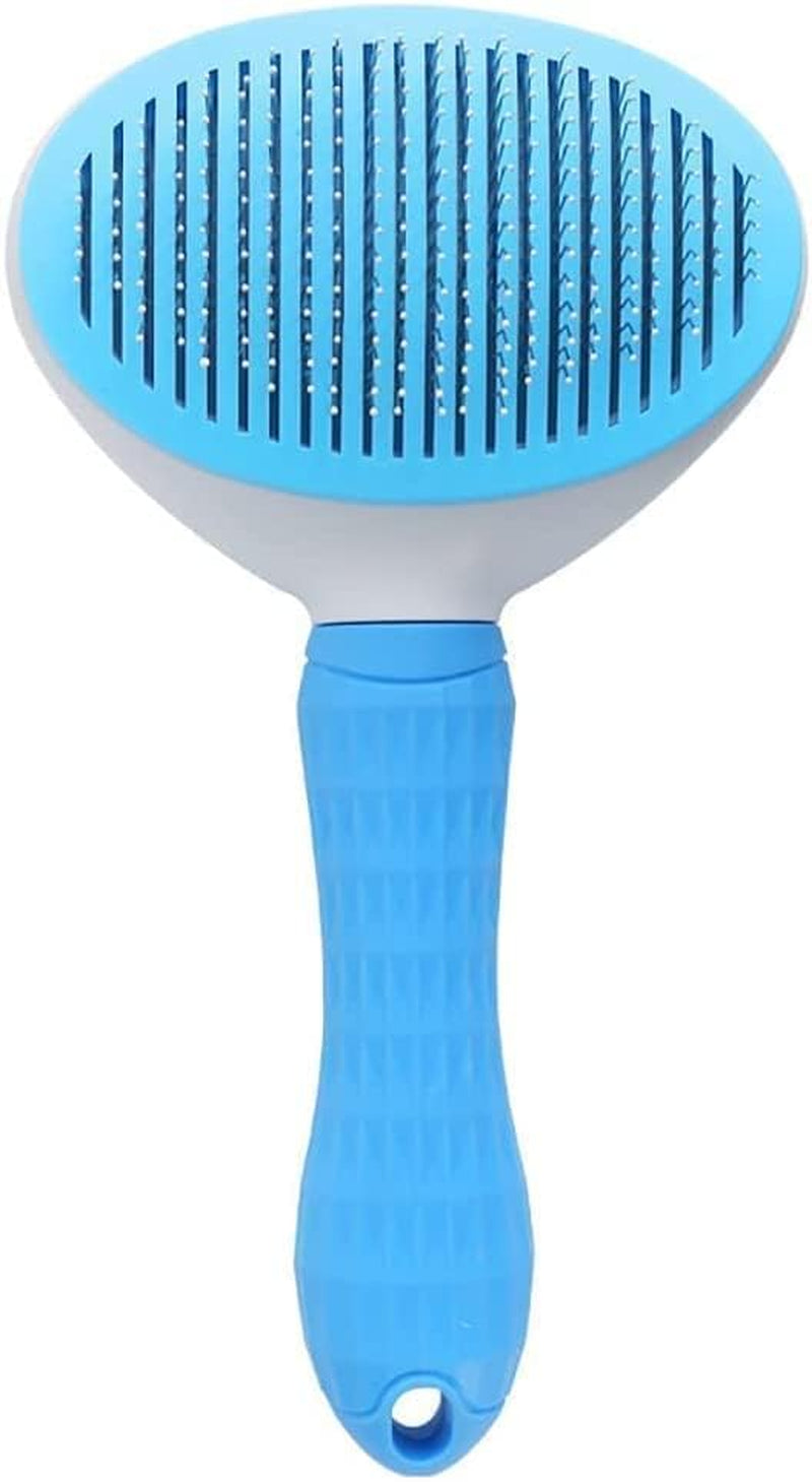 Self-Cleaning Slicker Brush for Pet Grooming, Smooth Handle with Cleaning Button for Cat and Dog Shedding, Massage and Detangling (Blue)