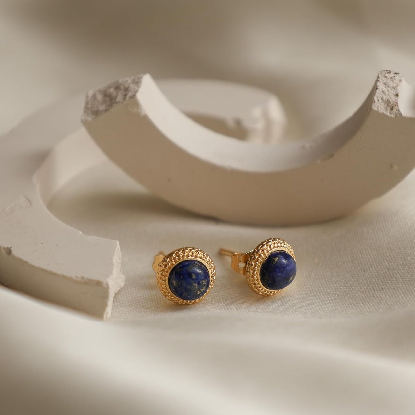 Gempires Lapis Lazuli Stud Earrings, Hypoallergenic round Stud Earrings, Trendy Western Antiqued Style, September Birthstone Jewelry, Party Wear, 14K Gold Plated, Gift for Mom Wife S Daughter