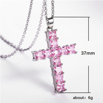 Cross Necklace Silvery Cubic Zirconia Cross Pendant Necklace Gifts for Women/Men