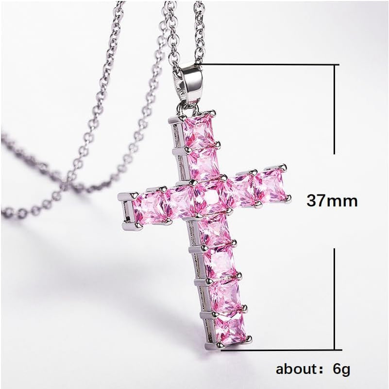 Cross Necklace Silvery Cubic Zirconia Cross Pendant Necklace Gifts for Women/Men