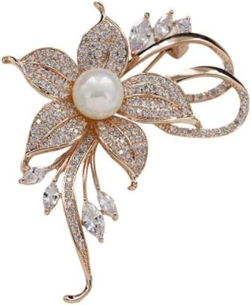 Rhinestone Pearl Flower Brooch Femininity Brooch Art Brooch Flower Brooch Pin Sweater Accessories for Women, Girls, Ladies (1 Count (Pack of 1))