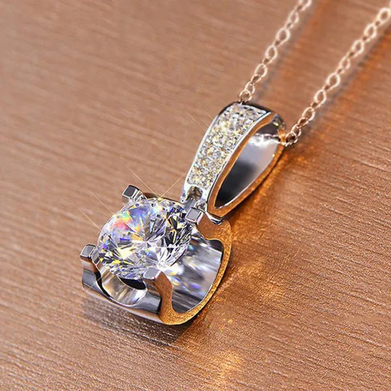 Fashion Jewelry Gemstone White Sapphire 925 Sterling Silver Diamond Pendant Necklace 6mm 8mm