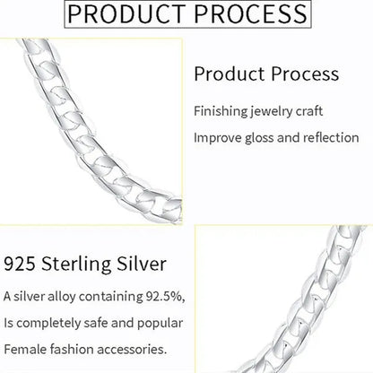 2PCS (Bracelet + Necklace) 925 Sterling Silver Women Men Fashion Jewelry Set Curb Chain Necklace Bracelet 925 Silver Jewelry High Quality Necklace Bracelet 16-30 Inches