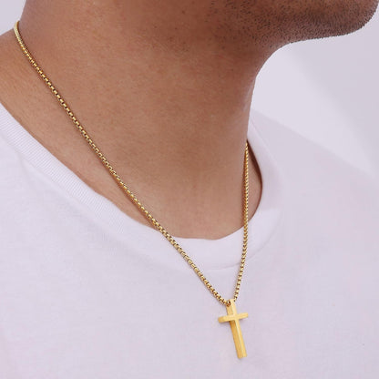 Valentines Gifts for Him - Cross Necklace for Men, Silver/Gold/Black Mens Cross Necklaces with 2.5Mm Cross Chain and Stainless Steel Cross Pendant, Box Chain 16-24 Inch, Jewelry Gift