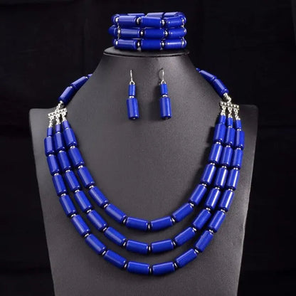 Fashion Nigerian Wedding Indian Jewelry Sets Beads Necklace Earring Bracelet Sets Statement Collar African Beads Jewelry Set