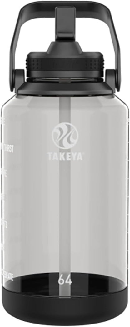 64 Oz Motivational Water Bottle with Straw Lid with Time Marker, Half Gallon, Premium Quality BPA Free Tritan Plastic, Stormy Black