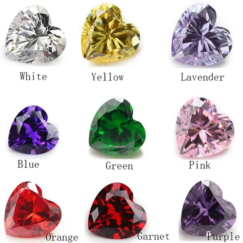 50Pcs 3X3~15X15 AAAAA Heart Shape White , Voilet,Olive , Purple, Black, Pink Cubic Zirconia Stone Loose Cz - WORLD TIME VISITS