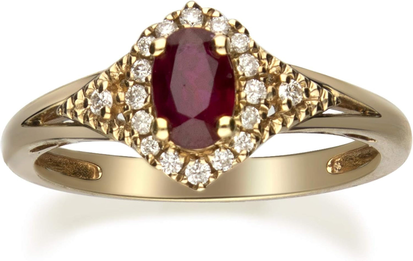 10K Yellow Gold Mozambique Genuine Ruby Ring with Diamonds for Women | Ethically, Authentically & Organically Sourced (Oval-Cut) Shaped Ruby Hand-Crafted Jewelry for Her | Ruby Ring for Women