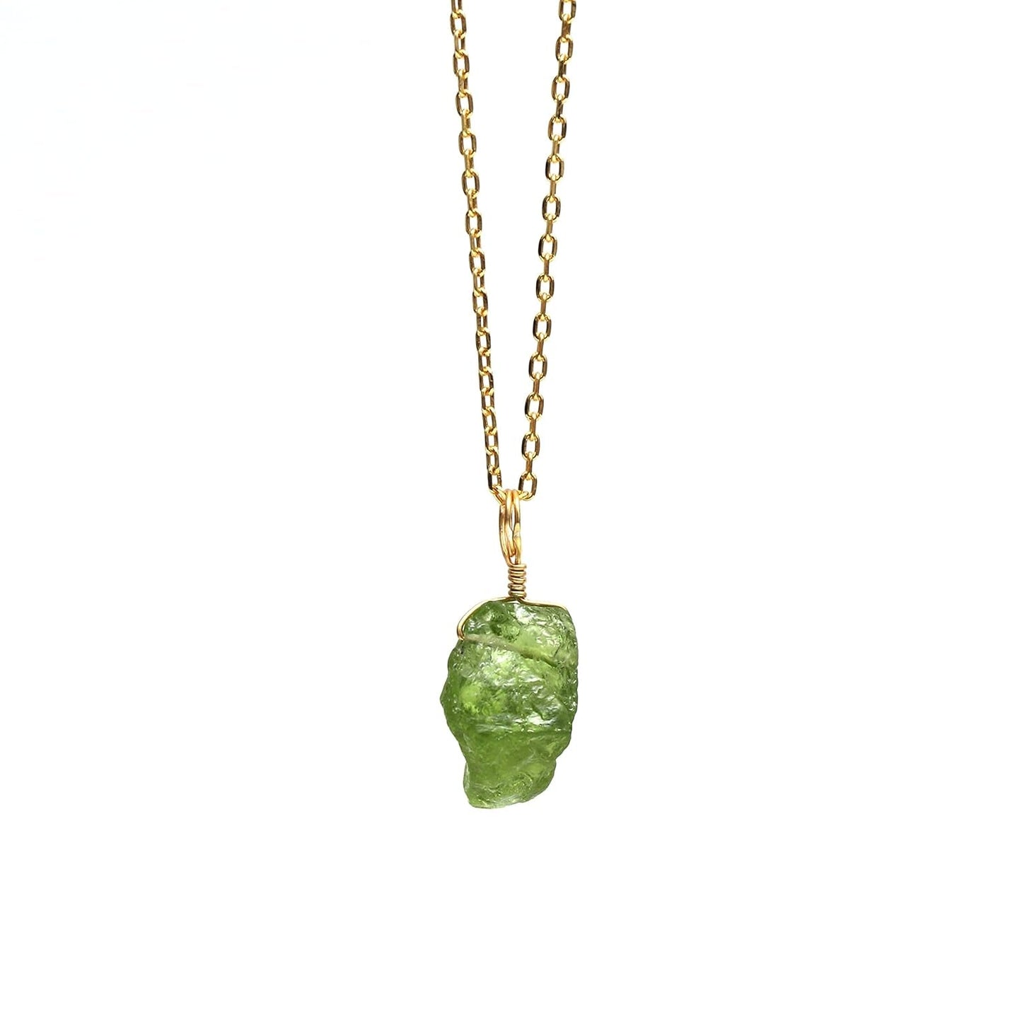 Peridot Pendant Necklace, Rough Green Crystal Pendant, Raw Gemstone Necklace, August Birthstone Jewelry, 925 Silver 14K Gold Plated 16+2 Inch Adjustable Chain