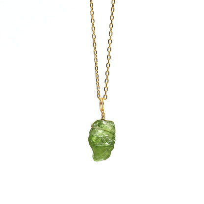 Peridot Pendant Necklace, Rough Green Crystal Pendant, Raw Gemstone Necklace, August Birthstone Jewelry, 925 Silver 14K Gold Plated 16+2 Inch Adjustable Chain