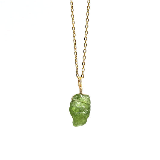 Peridot Pendant Necklace, Rough Green Crystal Pendant, Raw Gemstone Necklace, August Birthstone Jewelry, 925 Silver 14K Gold Plated 16+2 Inch Adjustable Chain