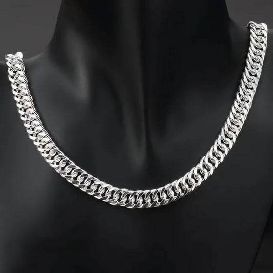 Solid 925 Sterling Silver Men's 10mm Noble Luxury Charm Fashion Chain Necklace