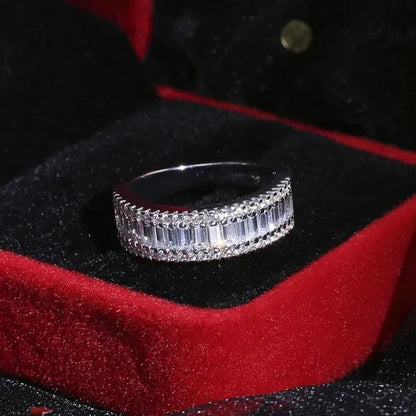 For Beauties! 1PC Pave Setting Square Heart Oval T-Shape Simulated Diamond CZ Eternity Band Engagement Wedding Stone Rings