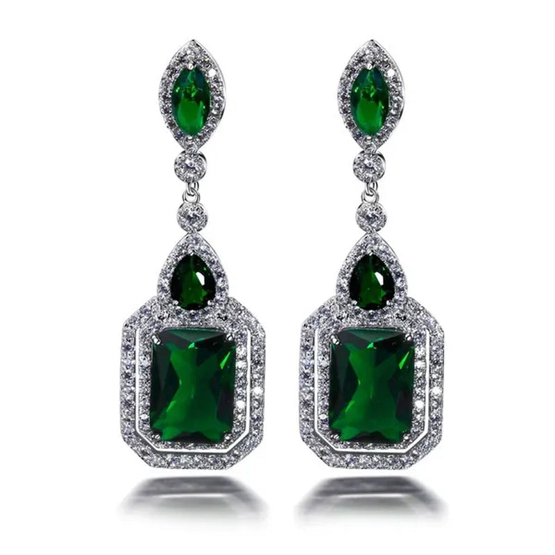 Exquisite Silver Plated Green Cubic Zirconia Wedding Birthday Blue Red Stone Circle Pendant Earring Earrings Jewelry Gift