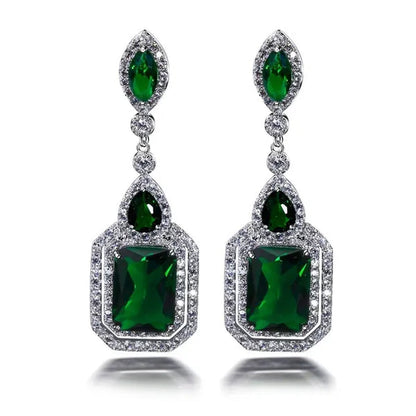 Exquisite Silver Plated Green Cubic Zirconia Wedding Birthday Blue Red Stone Circle Pendant Earring Earrings Jewelry Gift