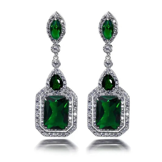 Exquisite Silver Plated Green Cubic Zirconia Wedding Birthday Blue Red Stone Circle Pendant Earring Earrings Jewelry Gift