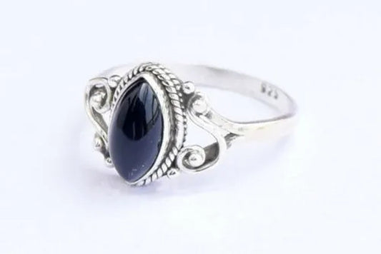925 Sterling Silver Marquise Shape Black Onyx Handmade Ring Engagement Rings for Women Men Vintage Fine Jewelry Party Ring Gift