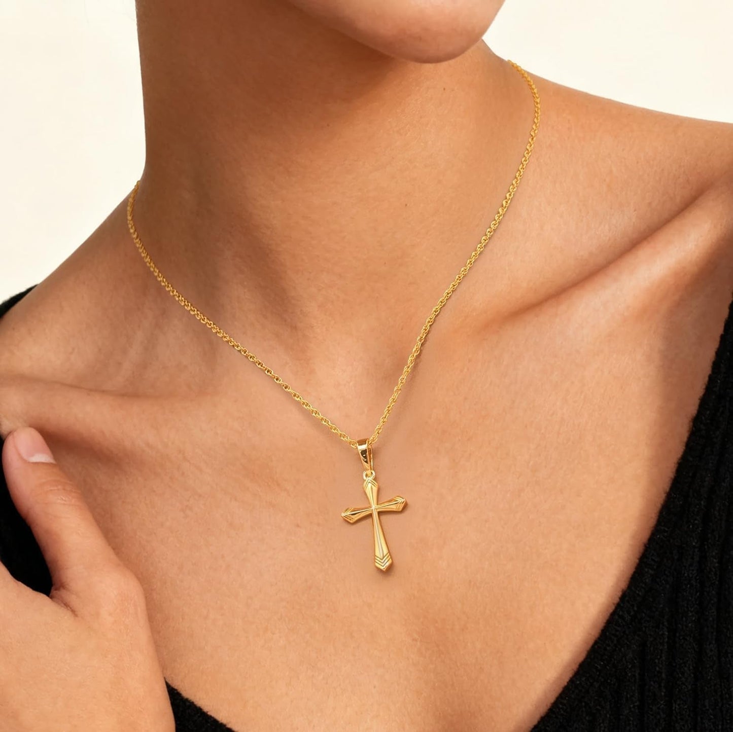 Cross Necklace for Women 14K Gold Cross Necklaces for Women Gold Crosses Chain Pendant Necklace for Womens with V-Shaped Patterns Trendy Crosses Necklaces for Womens