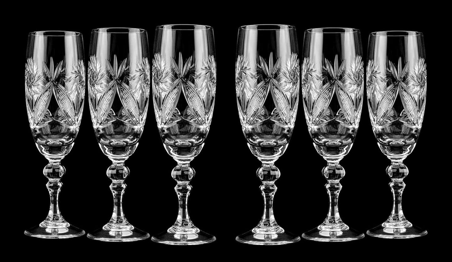 6 Russian CUT Crystal Champagne Glasses on a Stem 200Ml/6.8Oz Hand Made