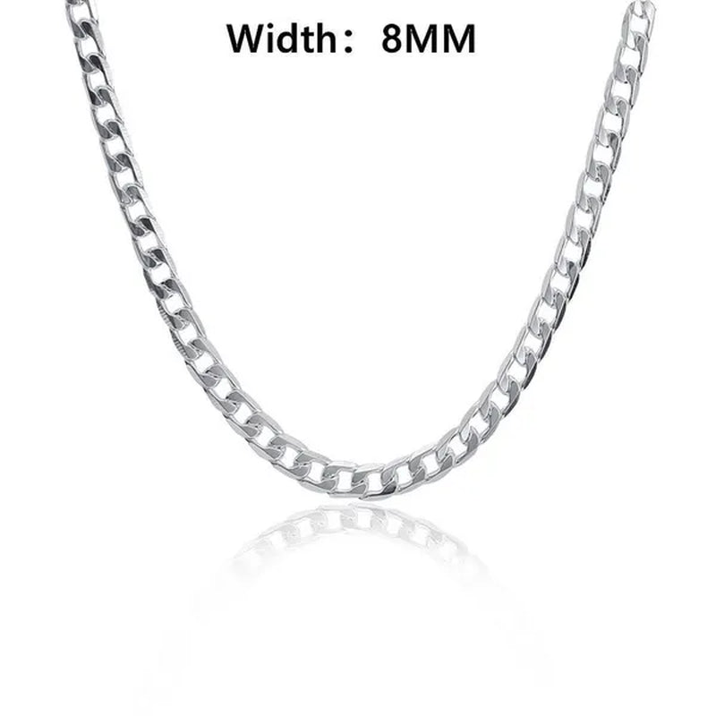 European Fashion Luxury Exaggeration Men's and Women's Bright 925 Sterling Silver Sideways Chain Necklace Exquisite Cuban Necklace Size Includes 16-30 inches