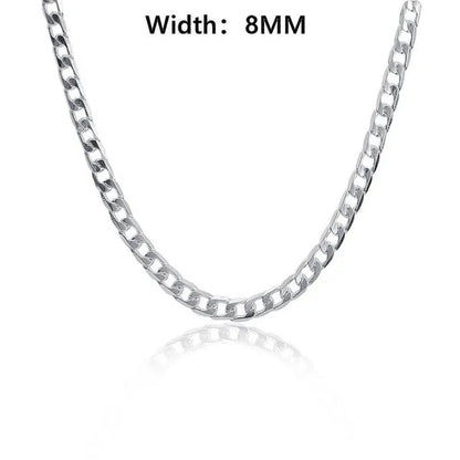 European Fashion Luxury Exaggeration Men's and Women's Bright 925 Sterling Silver Sideways Chain Necklace Exquisite Cuban Necklace Size Includes 16-30 inches